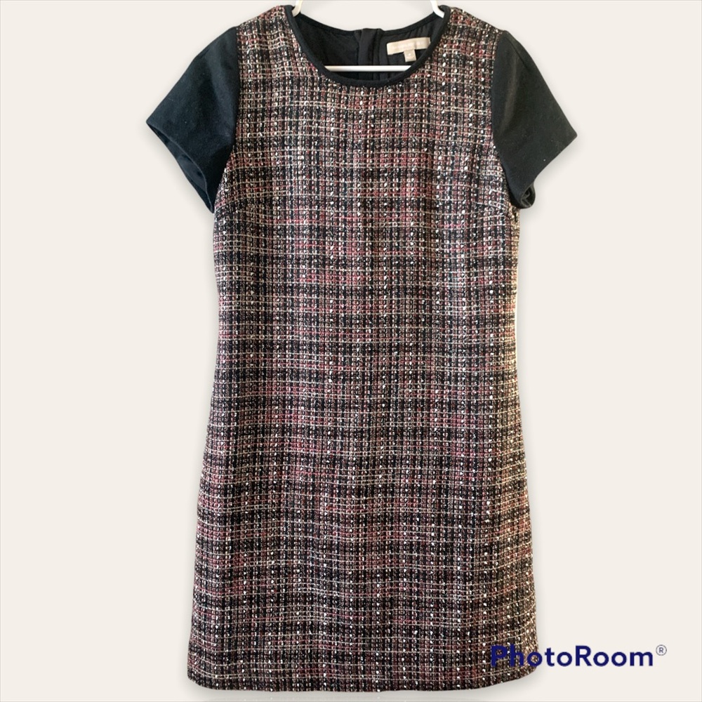 Banana Republic Black Pink/Red Tweed Dress size 8 Short Sleeves
